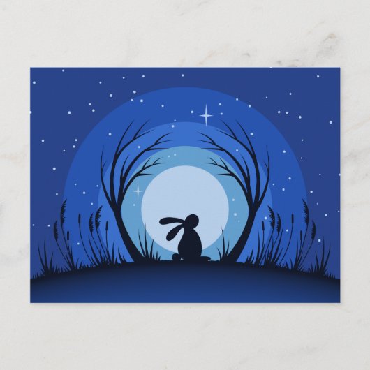 Hare, Rabbit Moonlight Silhouette Briefkaart (Voorkant)