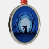 Hare, Rabbit Moonlight Silhouette Metalen Ornament (Rechts)
