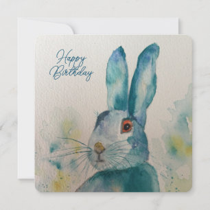 Hare Rabbit Waterverf Blue Birthday Card