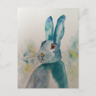 Hare Rabbit Waterverf Blue Briefkaart