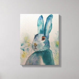 Hare Rabbit Waterverf Blue Canvas Print