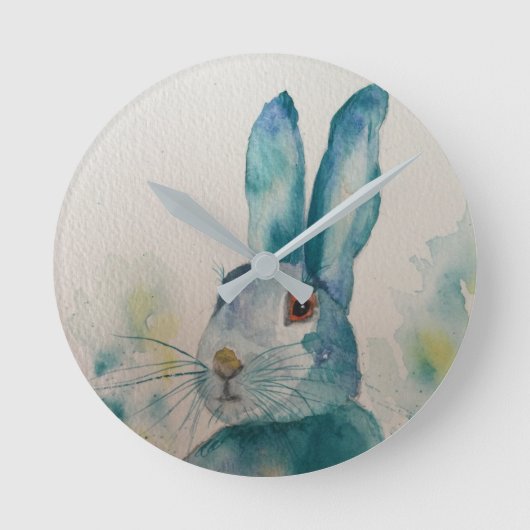 Hare Rabbit Waterverf Blue Clock Ronde Klok (Voorkant)