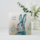 Hare Rabbit Waterverf Blue Paaskaart (Staand voorkant)