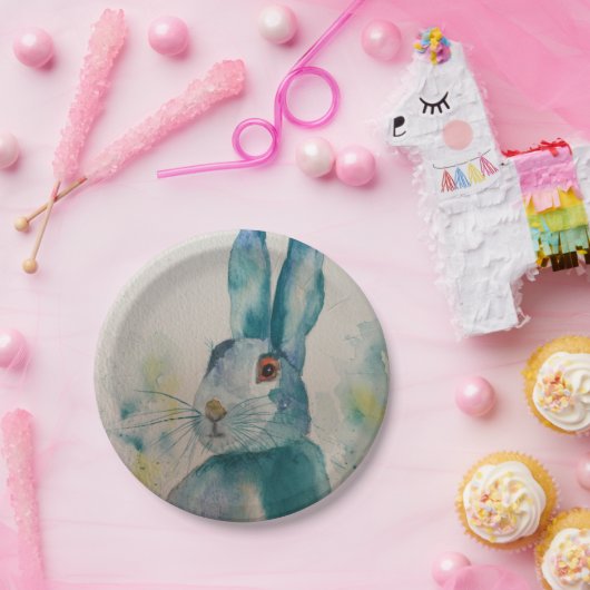 Hare Rabbit Waterverf Blue Papieren Bordje (Feest)