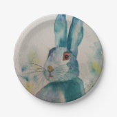 Hare Rabbit Waterverf Blue Papieren Bordje (Voorkant)
