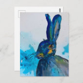 Hare Rabbit Waterverf Briefkaart (Voorkant / Achterkant)