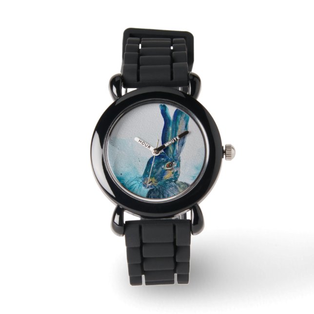 Hare Rabbit Waterverf Horloge (Voorkant)