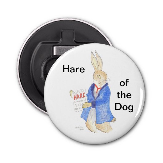 Hare van de hond button flesopener (Voorkant)