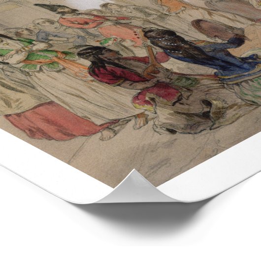 Harem Feast, Teheran (potlood & m/c op papier) Poster (Hoek)