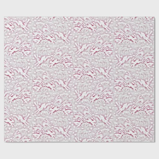 Hares Field Bunnies Cute Rabbits Pattern White Red Cadeaupapier (Vlak)