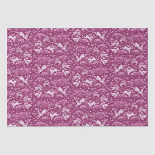 Hares Field Bunnies Rabbits Winter Pattern Fuchsia Tissuepapier (Voorkant)