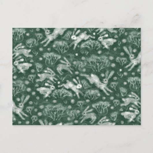 Hares Snow Field White Rabbits Winter Animal Green Briefkaart (Voorkant)
