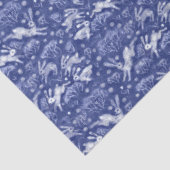 Hares Snow Field White Rabbits Winter Pattern Blue Tissuepapier (Detail)