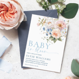 Hargrove Blue Floral Baby in Bloom Baby shower Kaart