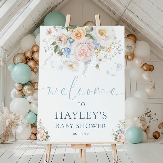 Hargrove Blue Floral Baby shower Affiche de bienve