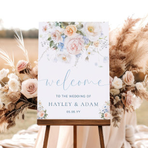 Hargrove Blue Floral Mariage Affiche de bienvenue