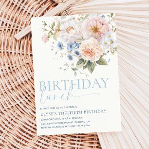 Hargrove Blue Floral Verjaardagslunch Kaart