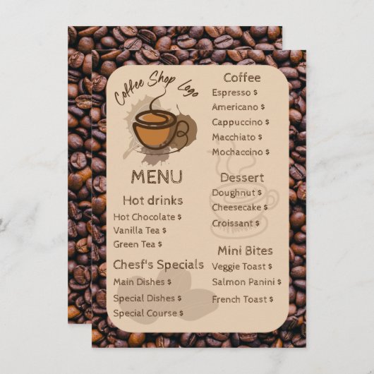 Haricots décontractés Ajouter Votre Menu Café Shop (Devant / Derrière)