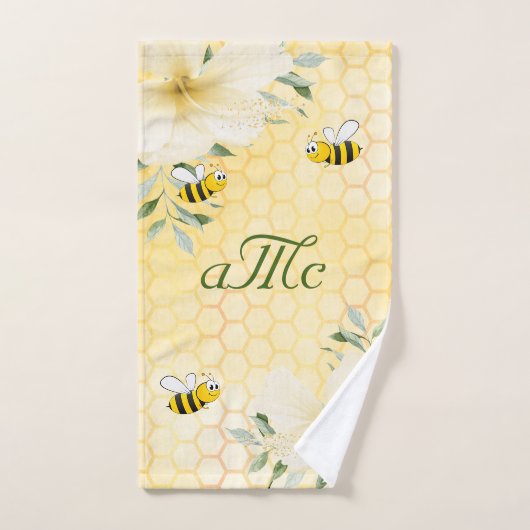 Haricots jaune nid d'abeilles couple monogramme (Serviette à main)