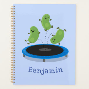 Haricots verts mignons sur dessin animé trampoline