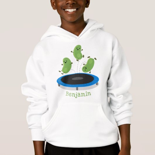 Haricots verts mignons sur dessin animé trampoline (Devant)