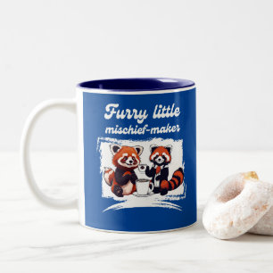 Harige kleine onheilsbrenger Red Panda & Koffie Tweekleurige Koffiemok