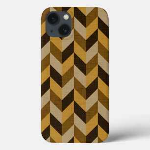 HaringBone patroon in gouden & bruin iPhone 13 Hoesje