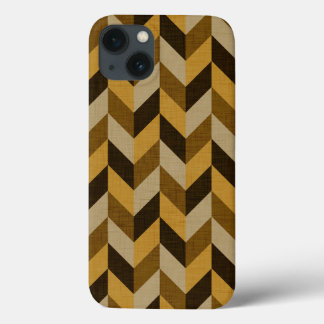 HaringBone patroon in gouden & bruin iPhone 13 Hoesje