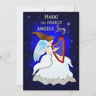 Hark de engelen zingen Kerst engel met harp Feestdagenkaart