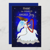 Hark de engelen zingen Kerstengel met harp Feestdagenkaart (Voorkant / Achterkant)