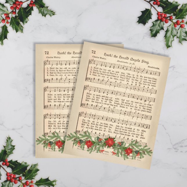 Hark the Herald Angels Chanter la feuille de musiq (Vintage Christmas Sheet Music paper sheets)