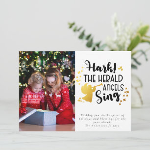 Hark the Herald Angels Sing Goud Folie Foto Feestdagenkaart