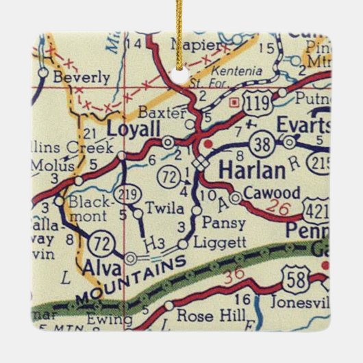 Harlan KY Map Keramisch Ornament (Achterkant)