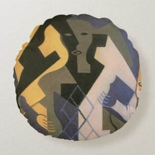 Harlekijn aan een tafel door Juan Gris, Vintage Cu Rond Kussen