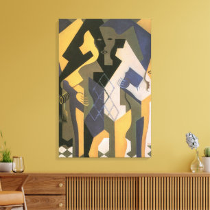 Harlekijn aan een tafel van Juan Gris, Vintage Cub Canvas Afdruk