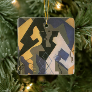 Harlekijn aan een tafel van Juan Gris, Vintage Cub Keramisch Ornament