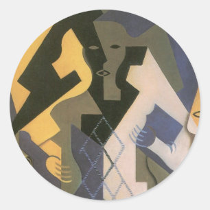 Harlekijn aan een tafel van Juan Gris, Vintage Cub Ronde Sticker