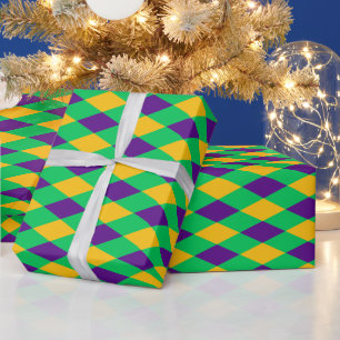 Harlekijn DIY Kleuren Paars Groen Goud Cadeaupapier
