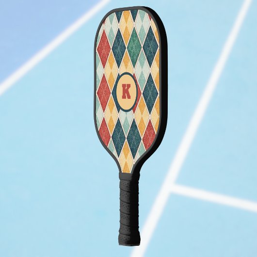 Harlekijn  Goud Rood Groen Monogram Argyle Pickleball Paddle