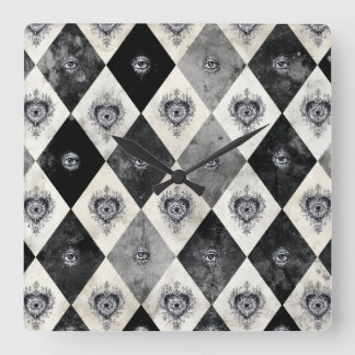 Harlekijn met Wandklok met All-Seeings Eyes Vierkante Klok