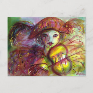 Harlekijn speelt viool, maskerade maskers briefkaart