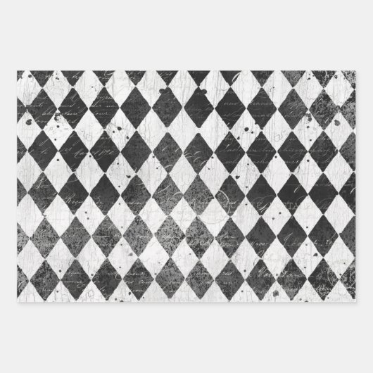 Harlekijn Zwart in Wit Ephemera Hout Decoupage Inpakpapier Vel (Voorkant 2)