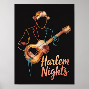 Harlem Nights Gitaar Lijn Kunst Poster