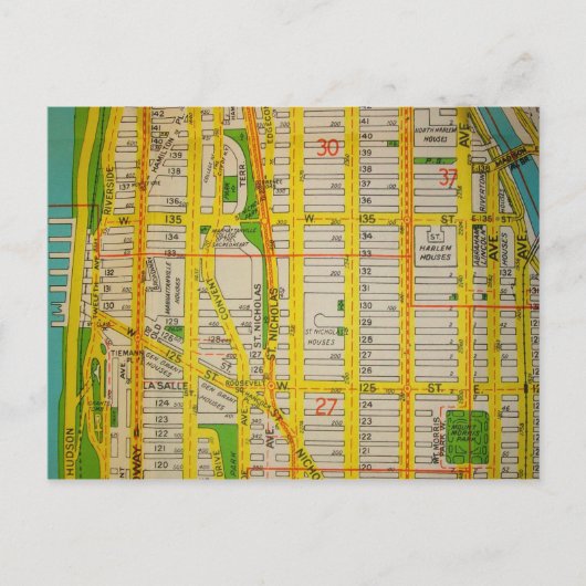 Harlem, NY Map Briefkaart (Voorkant)