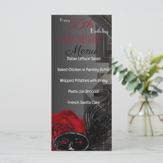 Harlem Renaissance Verjaardagsmenu Menu (Staand voorkant)