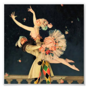 "Harlequin and Columbine" by FX Leyendecker Foto Afdruk