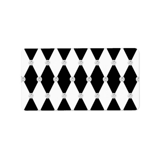 Harlequin Black White Rhombus Diamond Shape Etiket (Voorkant)