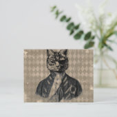 Harlequin Cat Grunge Briefkaart (Staand voorkant)