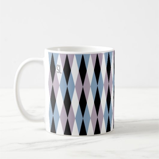 Harlequin Diamond Pattern - Blue and Dusty Lila Koffiemok (Links)