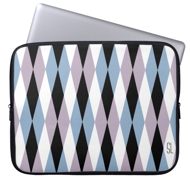 Harlequin Diamond Pattern - Blue and Dusty Lila Laptop Sleeve (Voorkant)